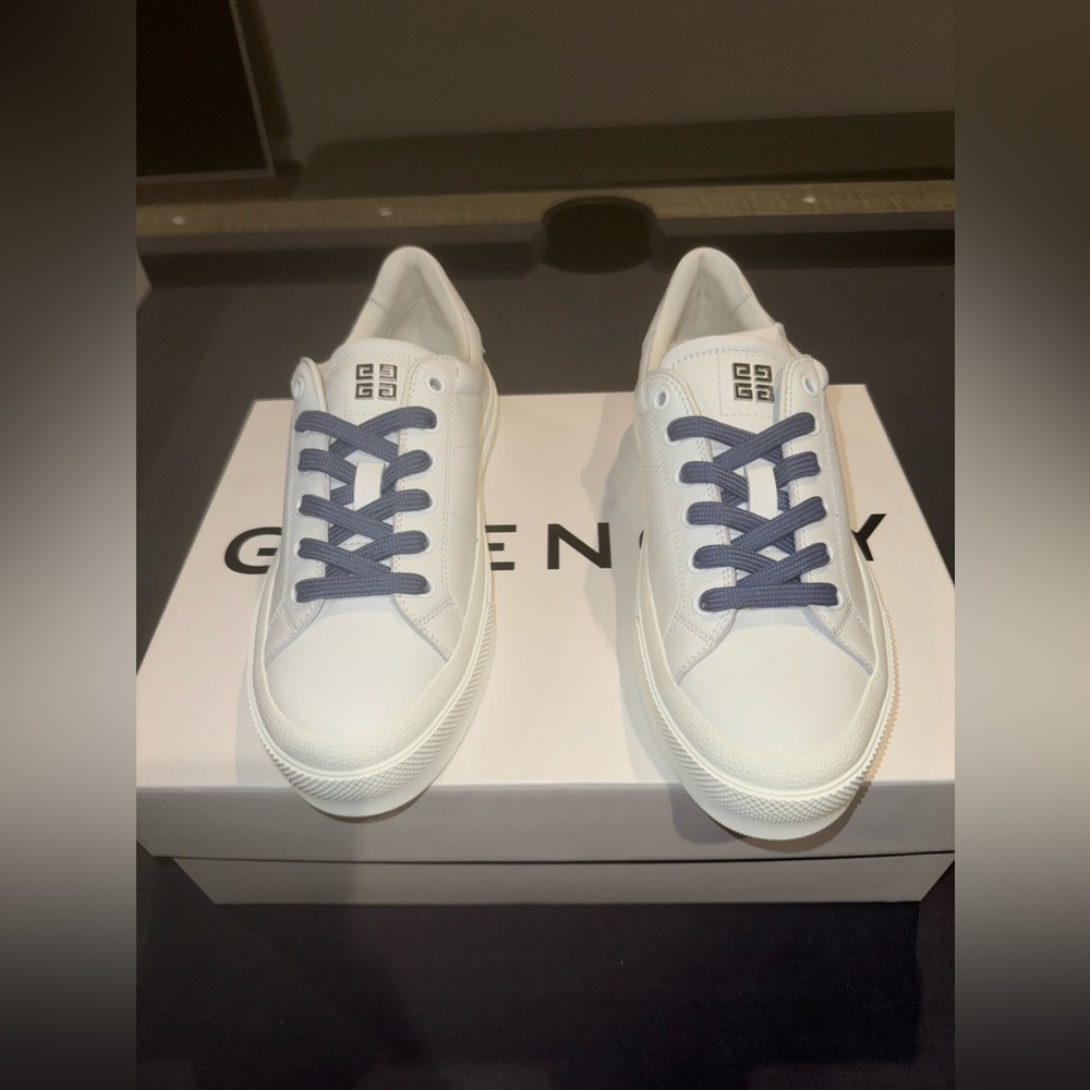 Givenchy Game Day City Sport LaceUp Sneakers White Denim Blue, 38 (8)